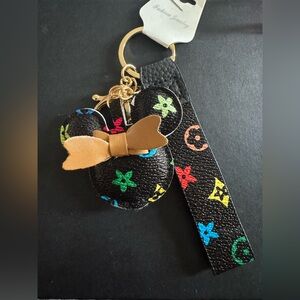 Black Multicolor Minnie mouse  Keychain with Tan Bow